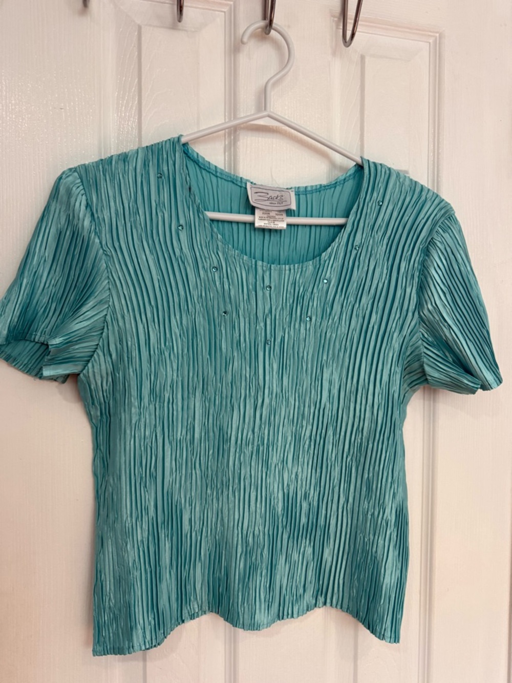 Aqua mint Pleated Short Sleeve Blouse